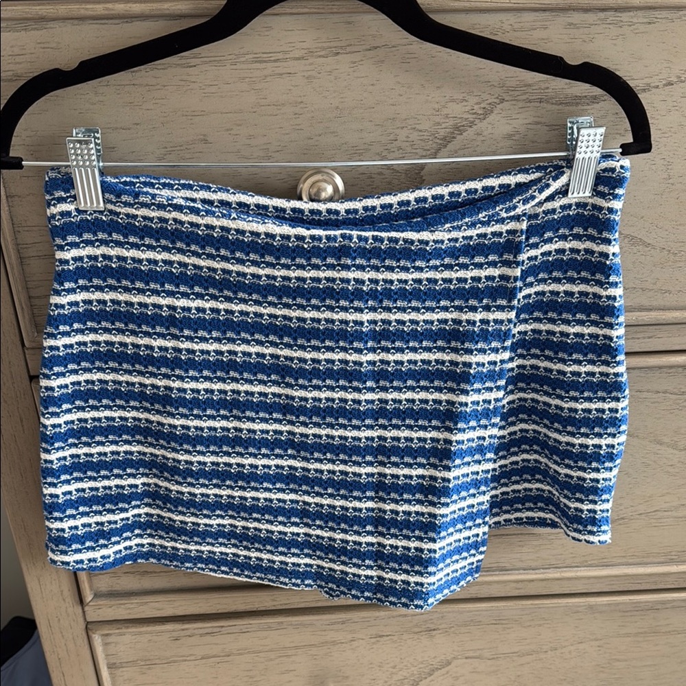 Blue and White Striped Mini Skirt
